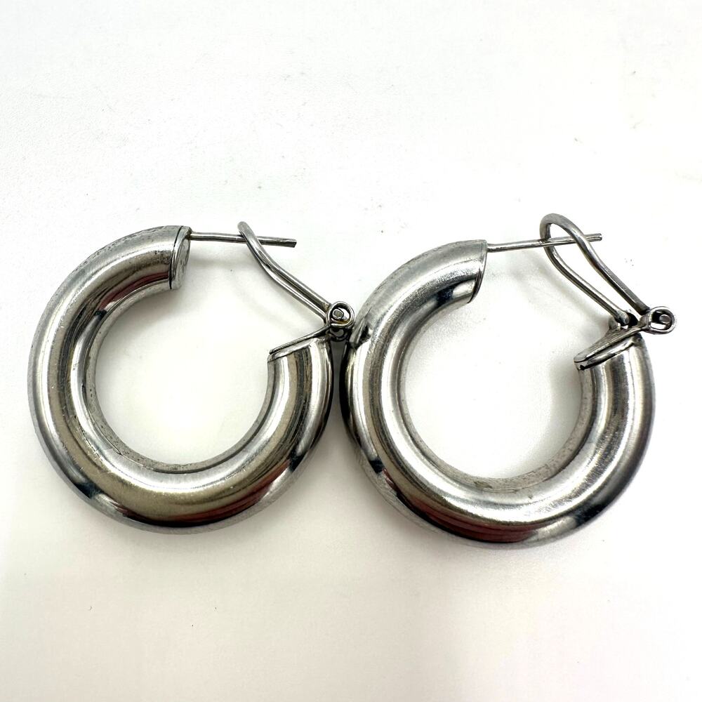Milor Italy vintage silver tone stainless steel chunky hoops post earrings